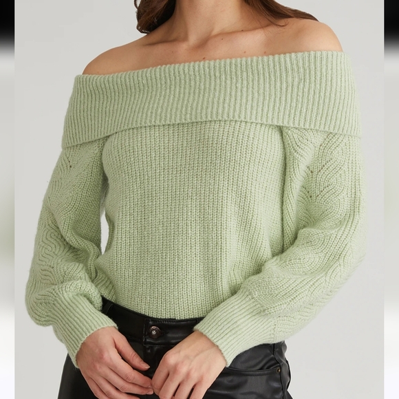 525 America Sweaters - 525 America New Marisa Green Relaxed Off Shoulder Pullover Sweater SZ Large
